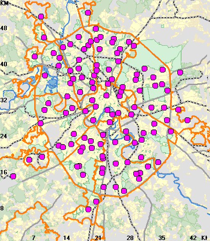 ГБУ Жилищник Москва, районные отделения на карте Москвы